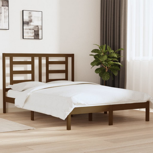 Estructura de cama madera maciza de pino marrón miel 140x190 cm D