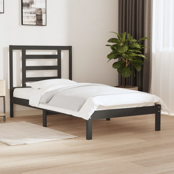 Estrutura de cama de madeira maciça de pinho cinza 100x200 cm D