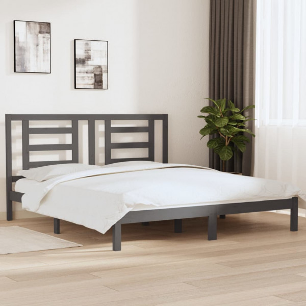 Estrutura de cama super king em madeira maciça cinza 180x200 cm D
