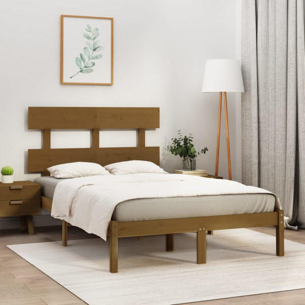 Estrutura de cama de casal pequena madeira maciça castanha 120x190 cm D