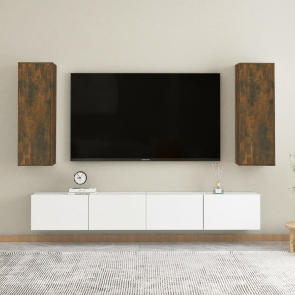 Muebles para TV 2 uds contrachapado roble ahumado 30.5x30x90 cm D
