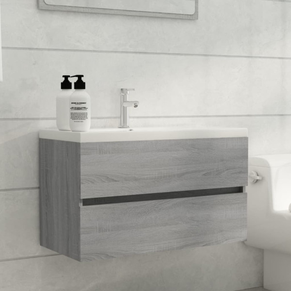 Mueble de baño con lavabo madera contrachapada gris Sonoma D