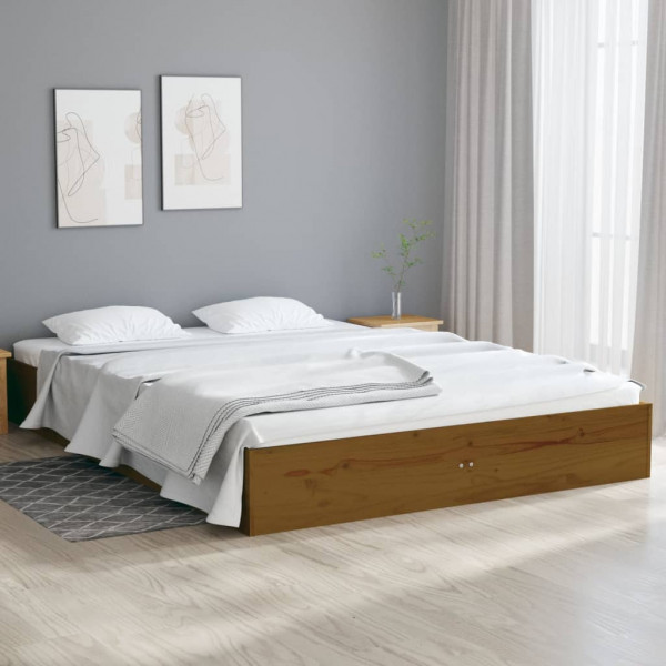 Estructura de cama doble madera maciza marrón miel 135x190 cm D