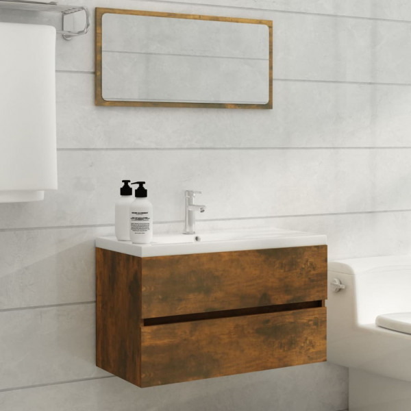 Mueble de baño con lavabo madera contrachapada roble ahumado D