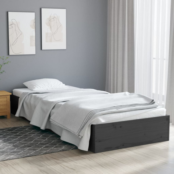 Estrutura de cama madeira maciça individual cinza 75x190 cm D