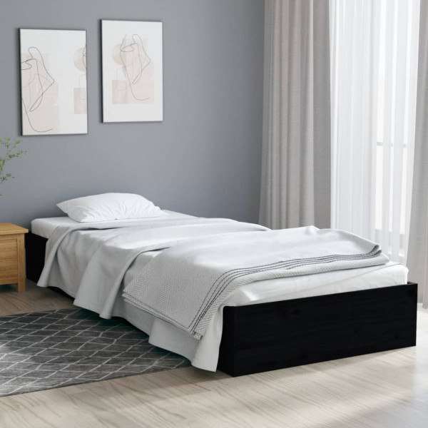 Estrutura da cama madeira maciça individual preto 75x190 cm D