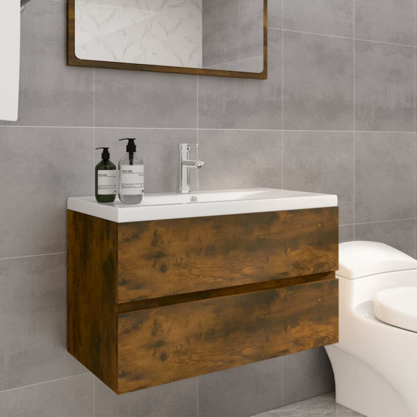 Mueble de baño con lavabo madera contrachapada roble ahumado D