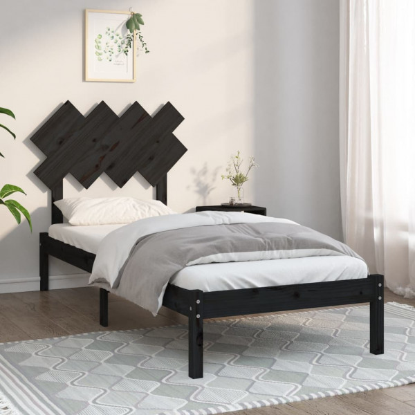 Estructura de cama individual madera maciza negro 90x190 cm D
