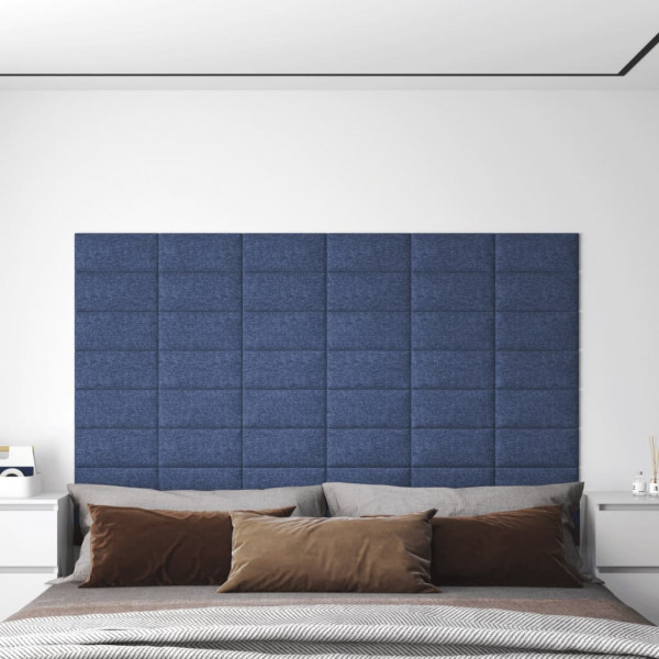 Paneles de pared 12 uds tela azul 30x15 cm 0.54 m² D