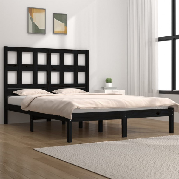 Estrutura de cama madeira maciça super king preto 180x200 cm D