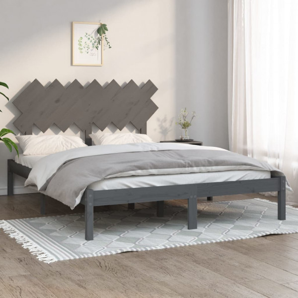 Estrutura de cama madeira maciça cinza king size 150x200 cm D
