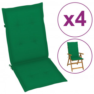 Cojín silla de jardín respaldo alto 4 uds tela verde 120x50x3cm D