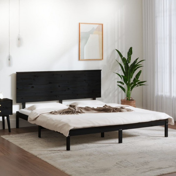 Estructura de cama madera maciza negro super king 180x200 cm D