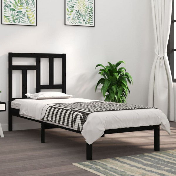 Estructura de cama individual de madera maciza negra 75x190 cm D