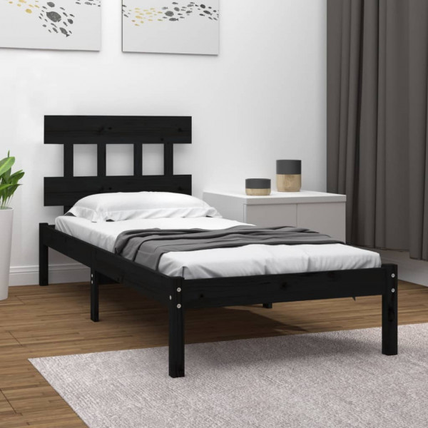 Estrutura de cama individual madeira negra maciça 90x200 cm D