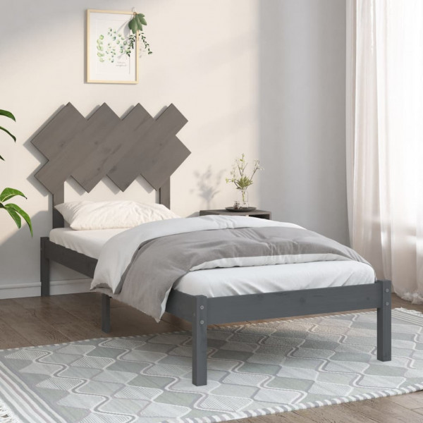 Estrutura de cama em madeira maciça cinza 90x190 cm D