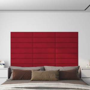 Paneles de pared 12 uds terciopelo rojo tinto 60x15 cm 1.08 m² D