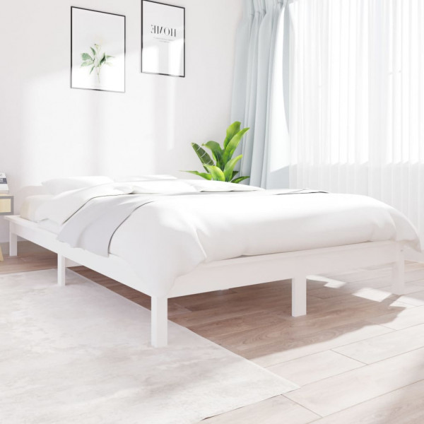 Estructura de cama madera maciza de pino blanca 150x200 cm D