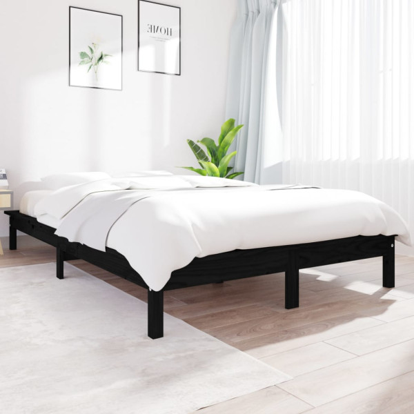 Estrutura de cama de madeira maciça de pinho preto 150x200 cm D