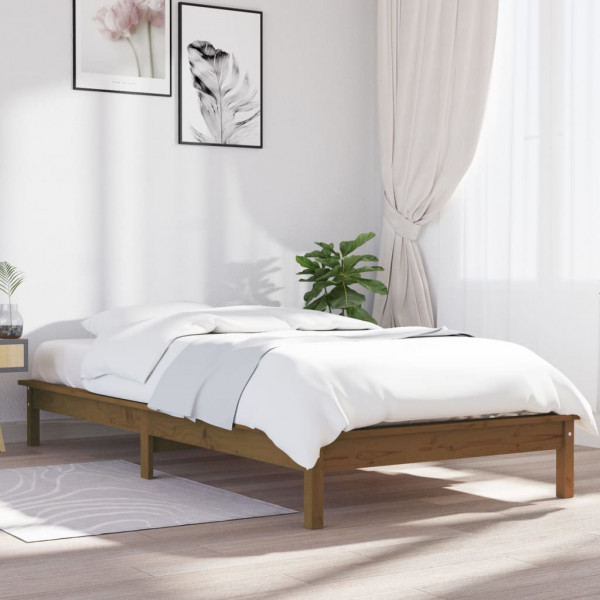 Estrutura de cama em madeira maciça de pinho castanho mel 75x190 cm D