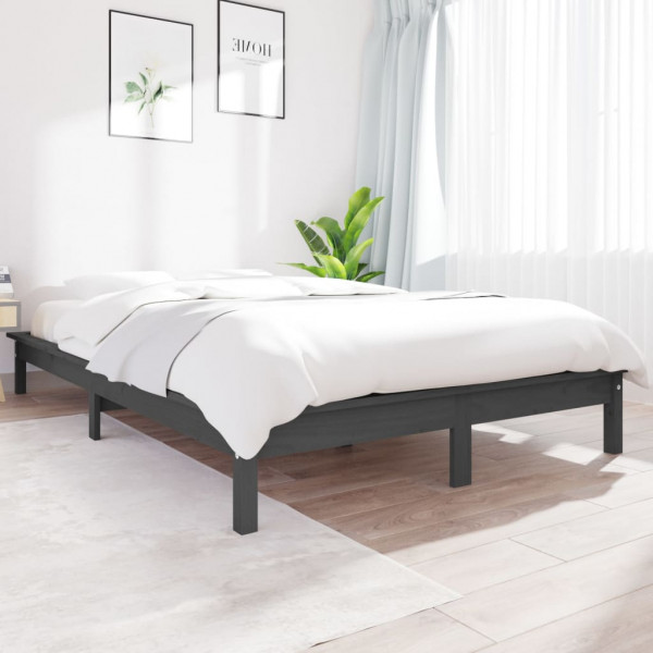 Estructura de cama madera maciza de pino gris 135x190 cm D