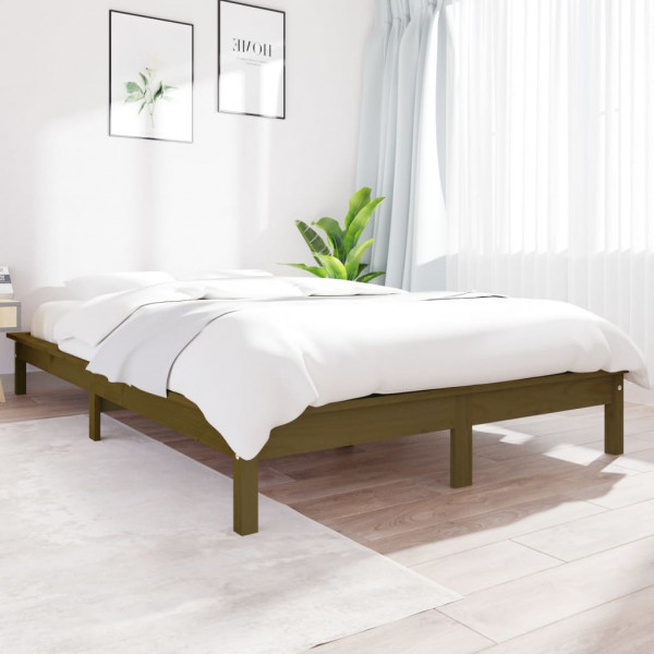 Estructura de cama madera maciza pino marrón miel 140x190 cm D