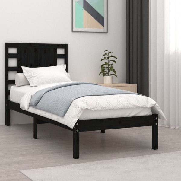 Estrutura de cama individual madeira maciça preta 75x190 cm D