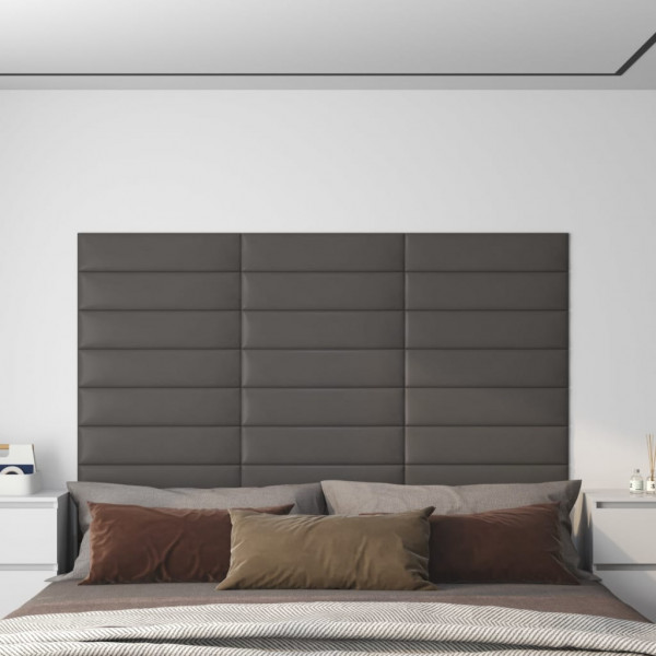 Paneles de pared 12 uds cuero sintético gris 60x15 cm 1.08 m² D