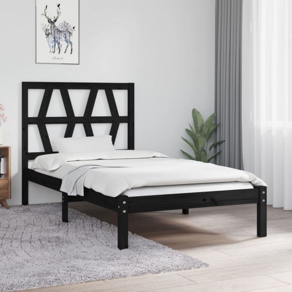 Estructura de cama madera maciza de pino negra 90x200 cm D