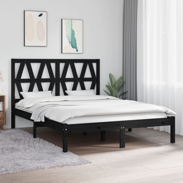 Estructura de cama de madera maciza de pino negra 160x200 cm D