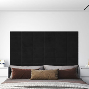 Paneles de pared 12 uds terciopelo negro 30x15 cm 0.54 m² D