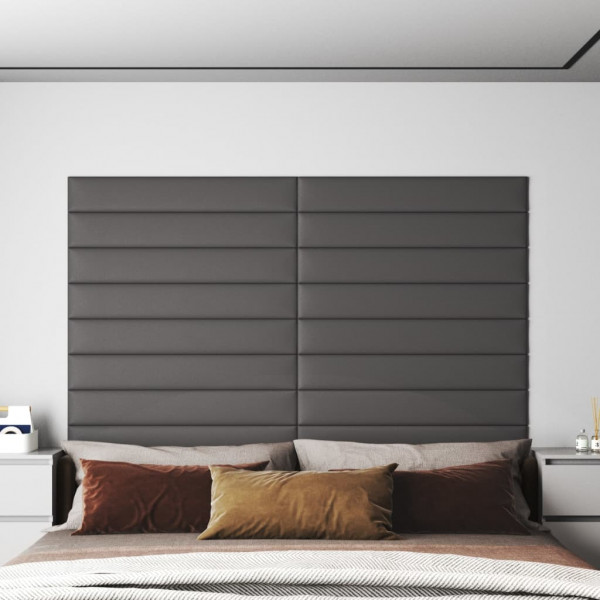Painéis de parede 12 peças couro sintético cinza 90x15 cm 1,62 m² D