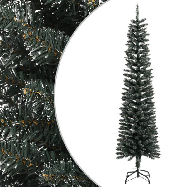 Árvore de Natal estreita artificial com suporte em PVC verde 210 cm D