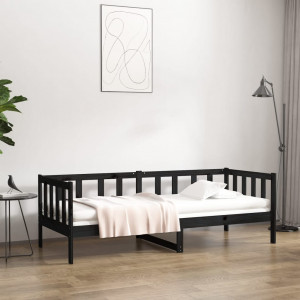 Sofá cama madeira maciça de pinho preto 90x190 cm D