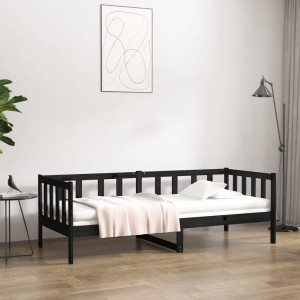 Sofá cama madera maciza de pino negro 90x190 cm D