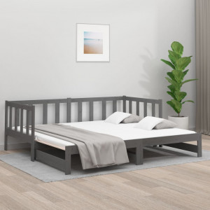 Sofá cama removível madeira maciça de pinho cinza 2x(90x190) cm D