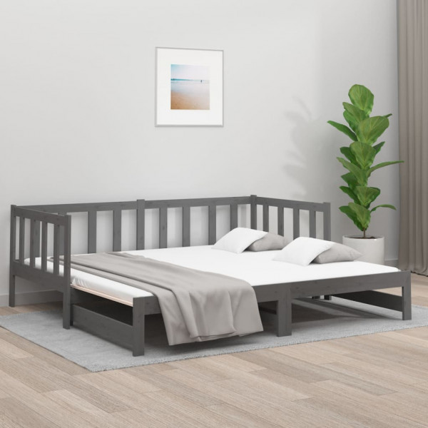 Sofá cama extraíble madera maciza de pino gris 2x(90x190) cm D