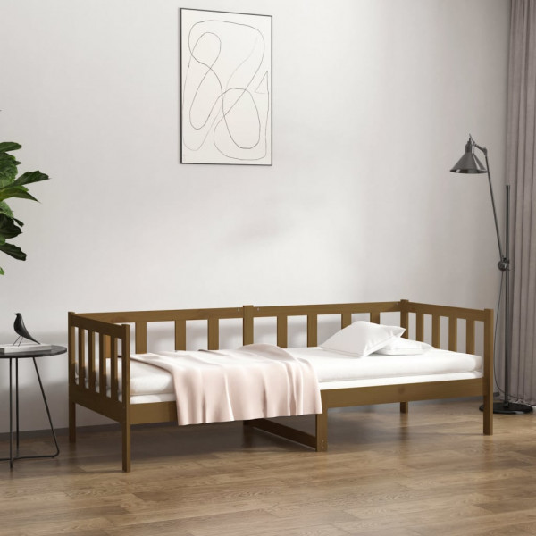 Sofá cama de madera maciza de pino marrón miel 80x200 cm D