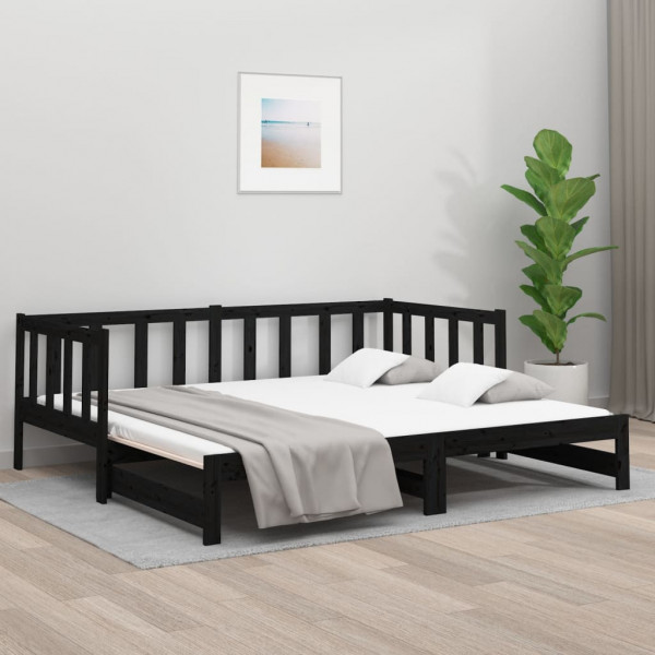 Sofá-cama removível em madeira maciça de pinho preto 2x(80x200) cm D