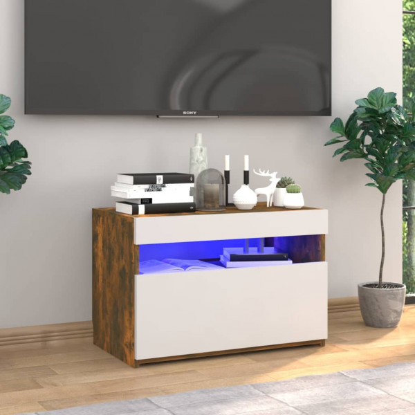 Mueble de TV con luces LED color roble ahumado 60x35x40 cm D