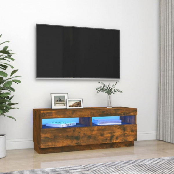 Mueble de TV con luces LED roble ahumado 100x35x40 cm D