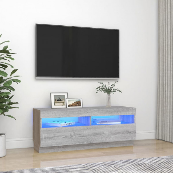 Mobiliário de TV com luzes LED cinza Sonoma 100x35x40 cm D