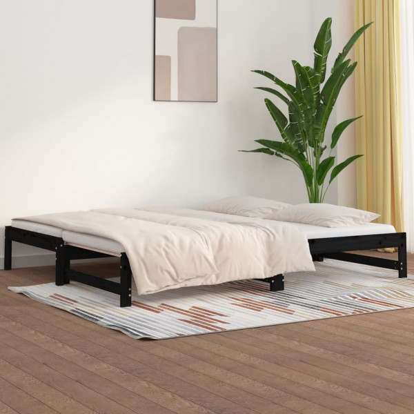 Sofá cama extraíble madera maciza de pino negro 2x(90x200) cm D