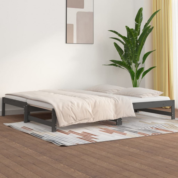 Sofá cama extraíble madera maciza de pino gris 2x(80x200) cm D