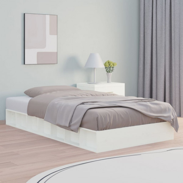 Estructura de cama individual de madera maciza blanco 90x190 cm D