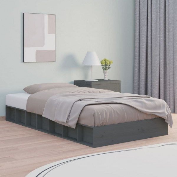 Estructura de cama doble madera maciza gris 135x190 cm D