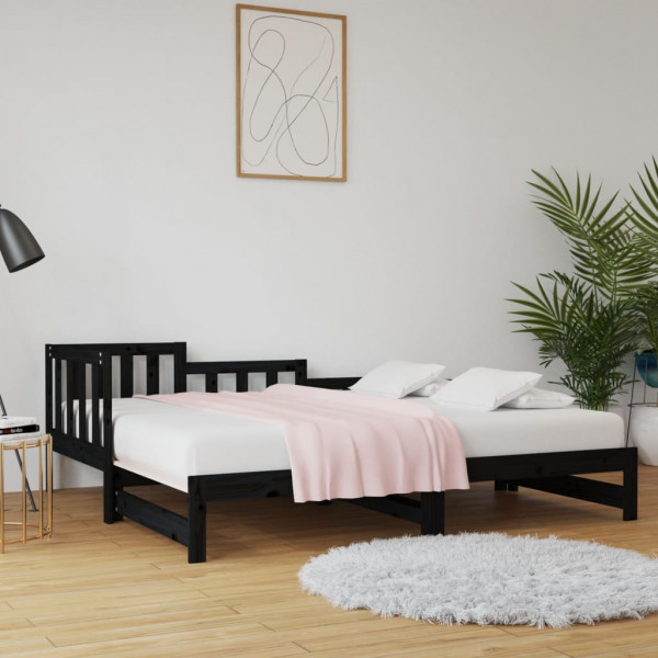 Sofá cama extraíble madera maciza de pino negro 2x(80x200) cm D