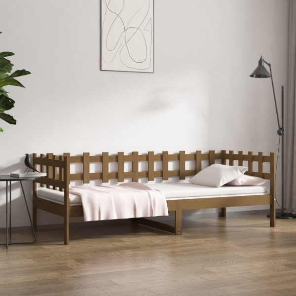 Sofá-cama em madeira de pinho maciça castanho mel 90x200 cm D