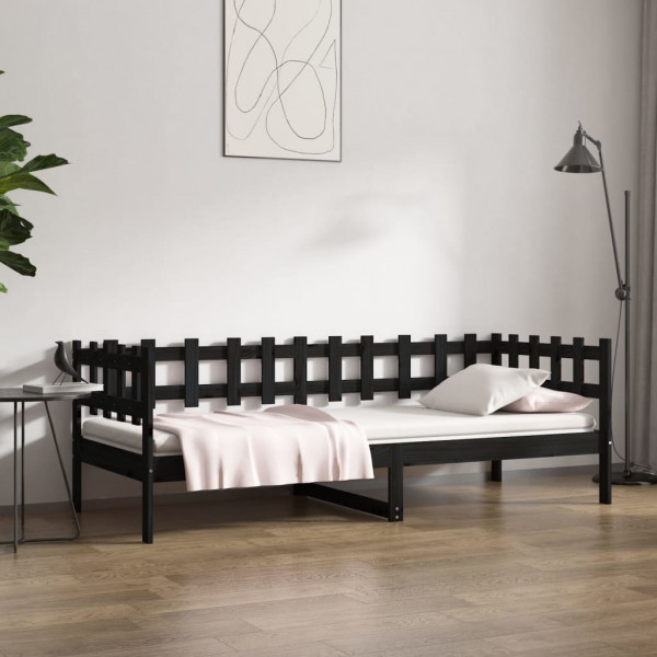 Sofá cama madera maciza de pino negro 90x200 cm D