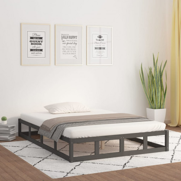 Estrutura de cama de madeira maciça cinza King Size 150x200 cm D